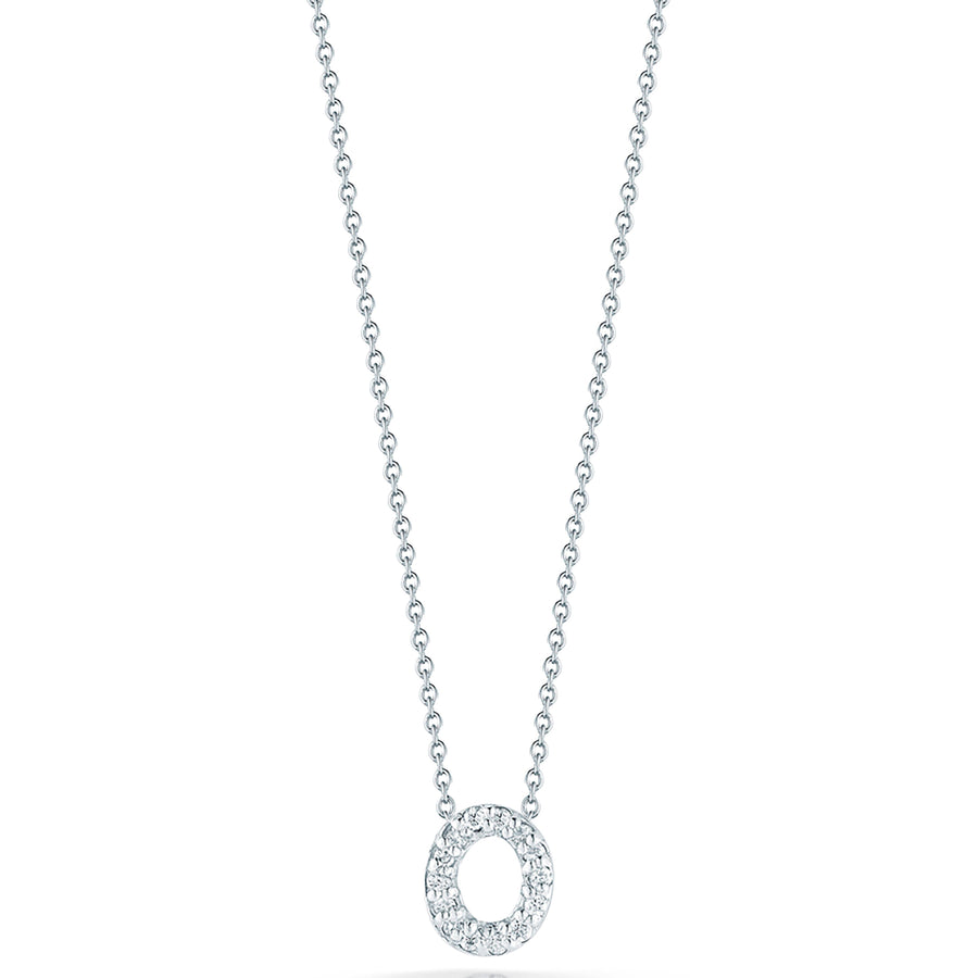 Tiny Treasures 0.06ct Diamond Love Letter "O" Pendant in 18K White Gold on 16-18" chain