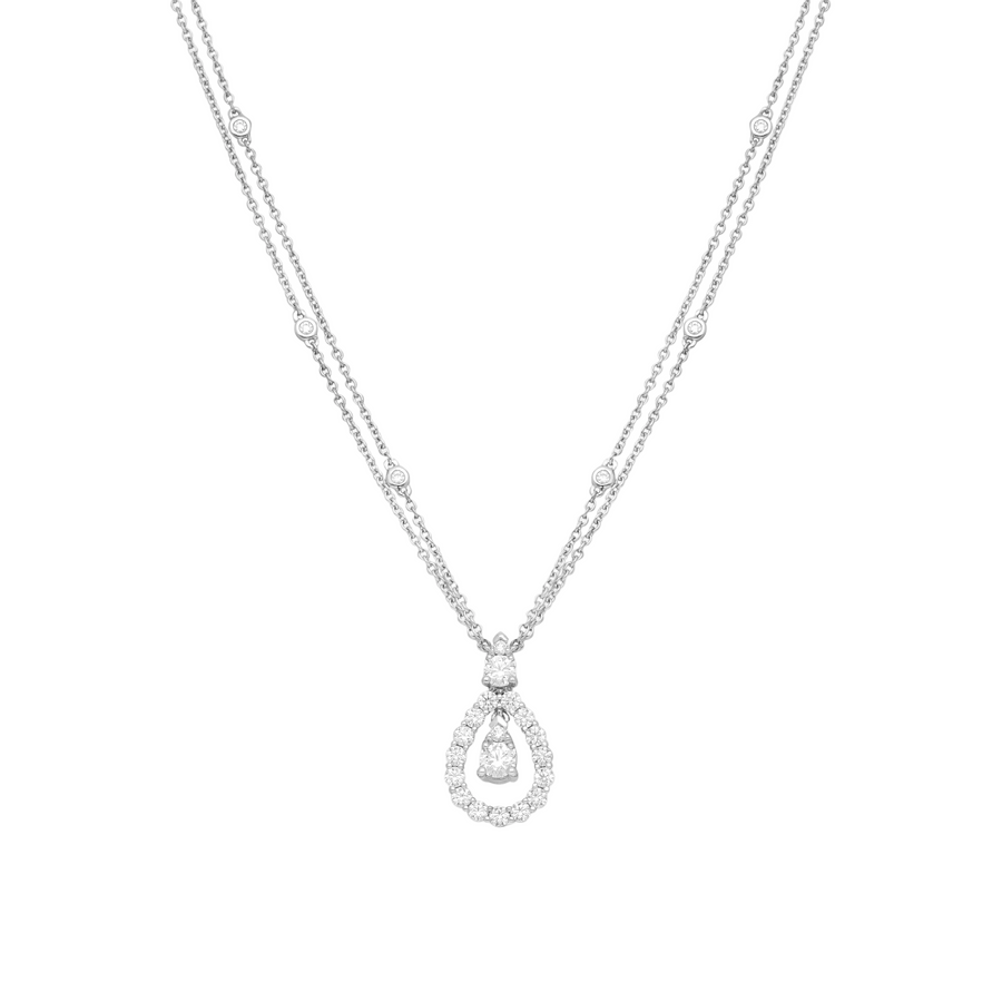 Aerial Dewdrop 0.78-0.88ct Diamond Pear Shape Halo Necklace in 18K White Gold, 18"