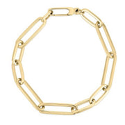 Designer Gold Alternating Paperclip Link Bracelet in 18K Yellow Gold, 7.25"