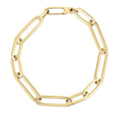 Designer Gold Alternating Paperclip Link Bracelet in 18K Yellow Gold, 7.25"