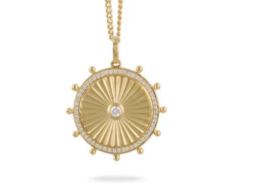 Maritime 0.22ct Diamond Fluted Halo Pendant in 18K Yellow Gold, without chain