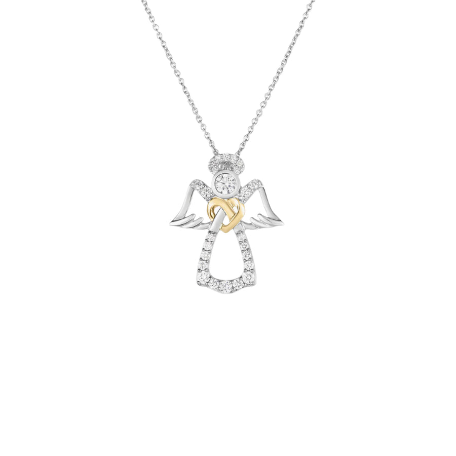 Tiny Treasures 0.30Ct Diamond Angel Pendant on Chain in 18k White and Yellow Gold, 18in