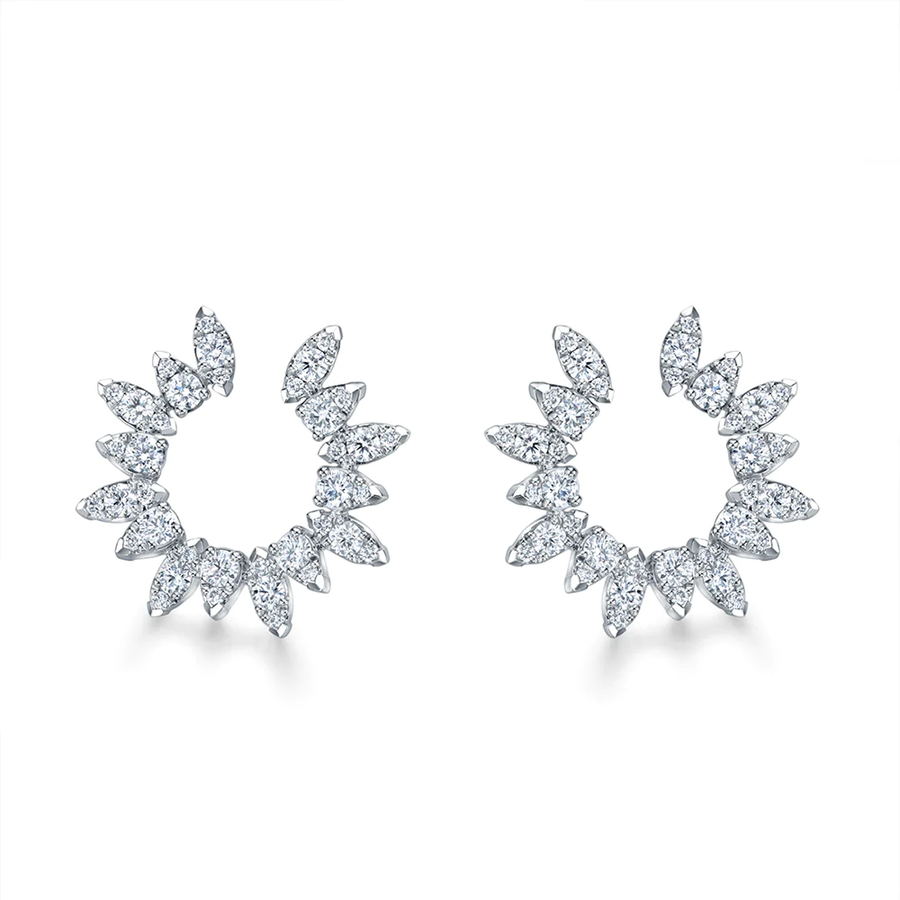 Aerial 1.23-1.29ct Diamond Sunburst Wrap Earrings in 18K White Gold, Small