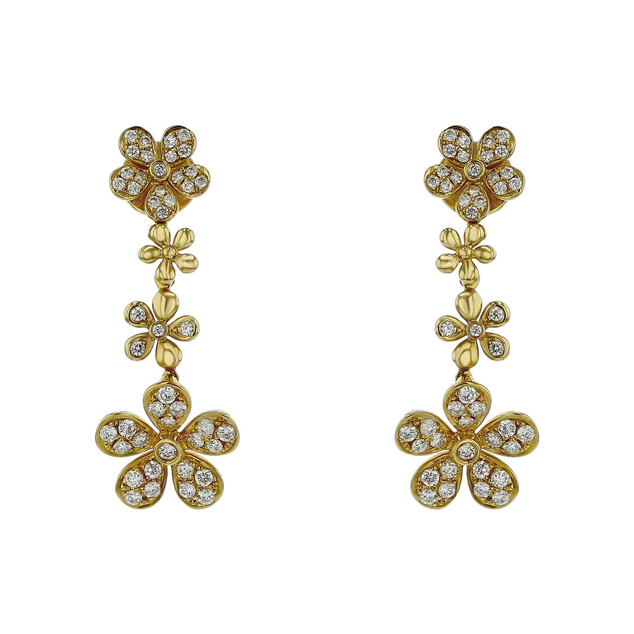 Cascade 0.81ct Diamond Floral Drop Earrings in 18K Yellow Gold