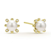 Luna Pearl and Diamond Stud Earrings in 18K Yellow Gold