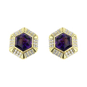 18K Gold Amethyst and Diamond Clip-on Earrings