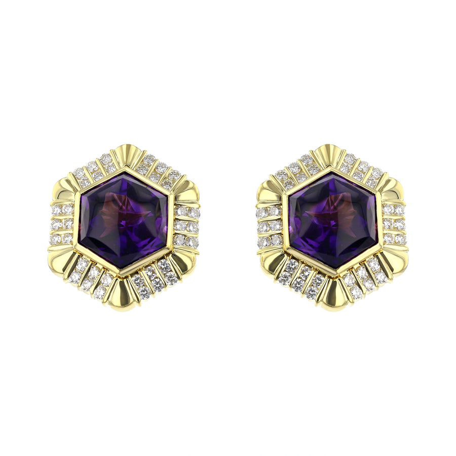 18K Gold Amethyst and Diamond Clip-on Earrings