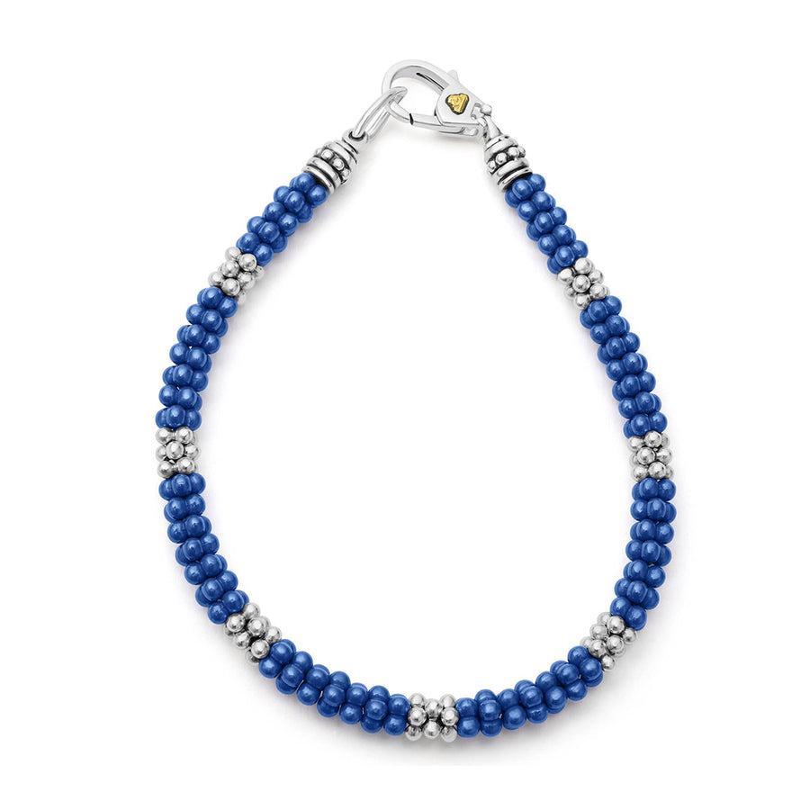 Ultramarine Caviar 5mm 7 Station Bracelet in Sterling Silver and Ceramic, Size 7