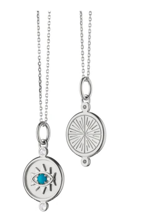 Mini Evil Eye with Turquoise and White Sapphire Accent Charm in Sterling Silver