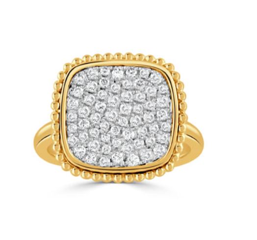 Byzantine 0.61ct Diamond Milgrain Edge Pave Ring in 18K Yellow and White Gold, size 6.5