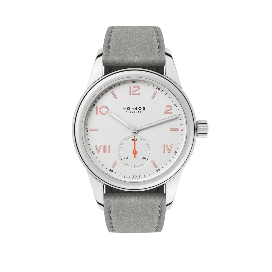 36mm Club Campus Watch with White Dial in Stainless Steel Grey Velour Strap