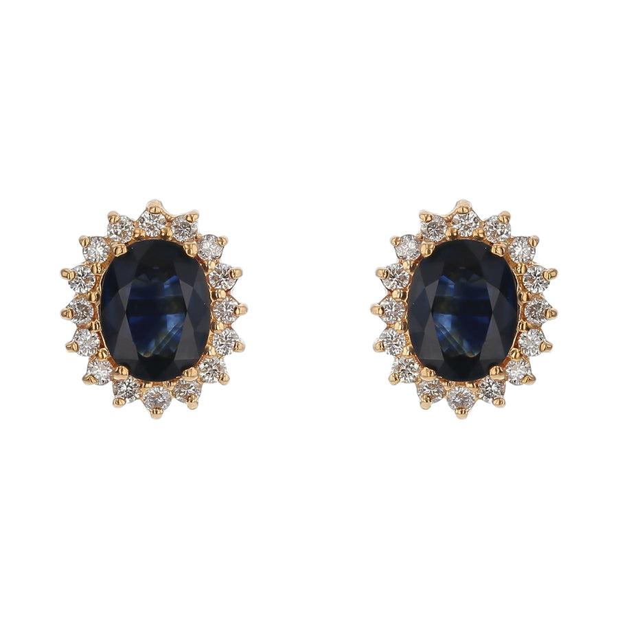 4.49ct Oval Sapphire and 0.29ct Diamond Halo Earrings in 18K Yellow Gold