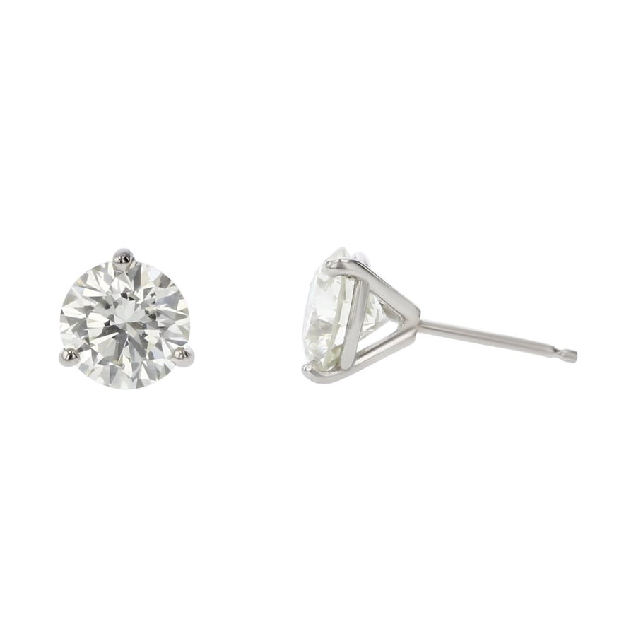 1.40ct Fire & Ice Round Brilliant Diamond 3 Prong Stud Earrings in 18K White Gold