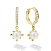 Luna Pearl and Diamond Drop Earrings in 18K Yellow Gold