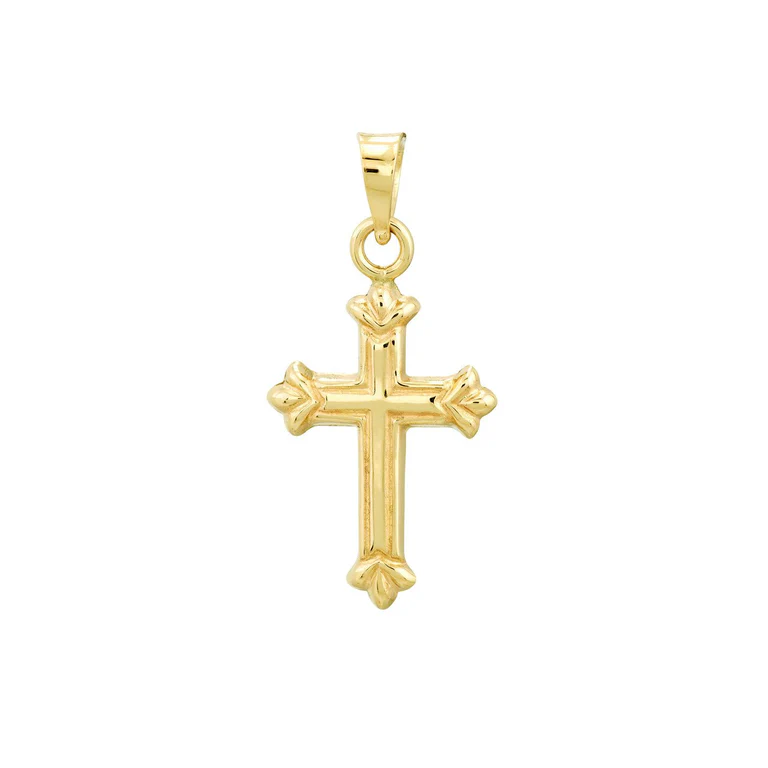 Small Fleur De Lis Cross Pendant in 14K Yellow Gold, without chain