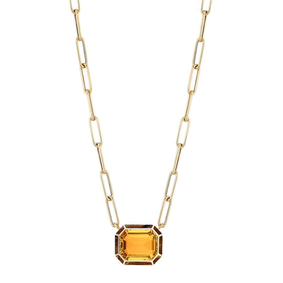 Melange 4.89ct Oval Citrine and 1.06ct Tiger Eye Pendant in 18K Yellow Gold, 16" chain