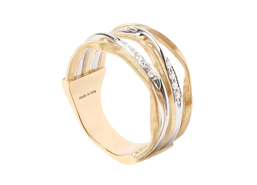 Marrakech Onde 0.10ct Diamond 5 Strand Coil Ring in 18K Yellow and White Gold, size 2