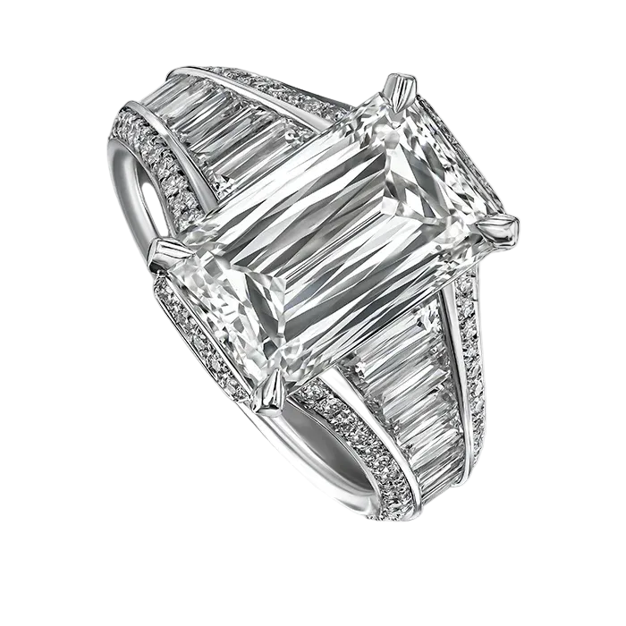 1.02ct Emerald Crisscut Diamond and 1.60ct Diamond Ring in Platinum, size 6