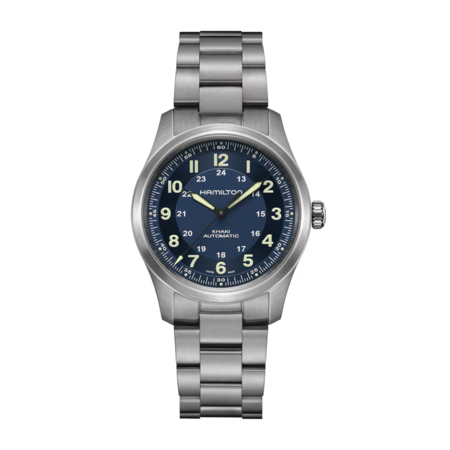38mm Khaki Field Automatic Watch with Blue Dial in Titanium, Bracelet