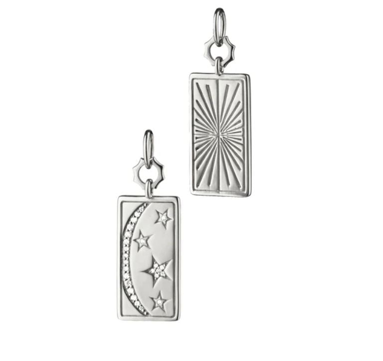 Sun, Moon & Stars Tag Charm with White Sapphire in Sterling Silver