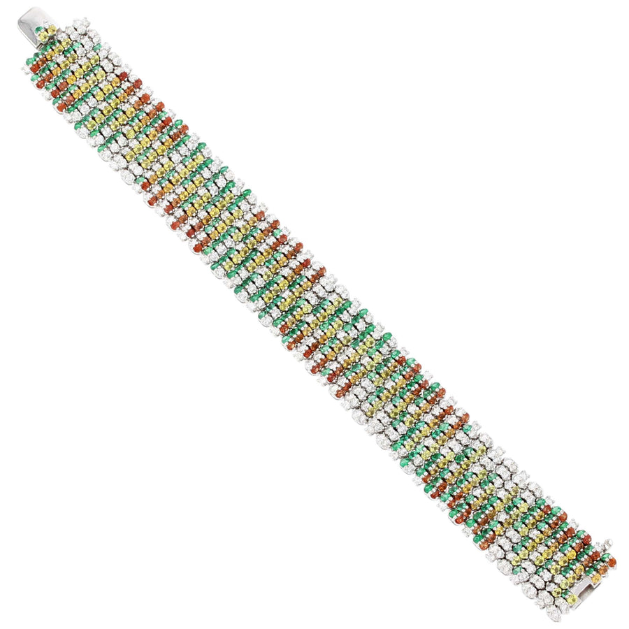 10.51ct Diamond, 15.10ct Sapphire, and 8.39ct Emerald Multistone Bracelet by Salavetti in 18K White Gold