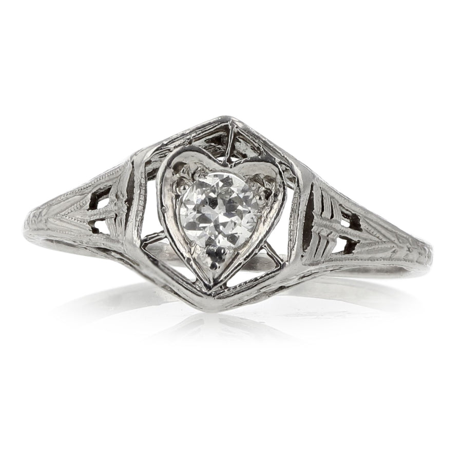 0.20ct Round Diamond Ring with Cupids on Undergallery and Arrows on the Side in Platinum (Circa 1900–1910)