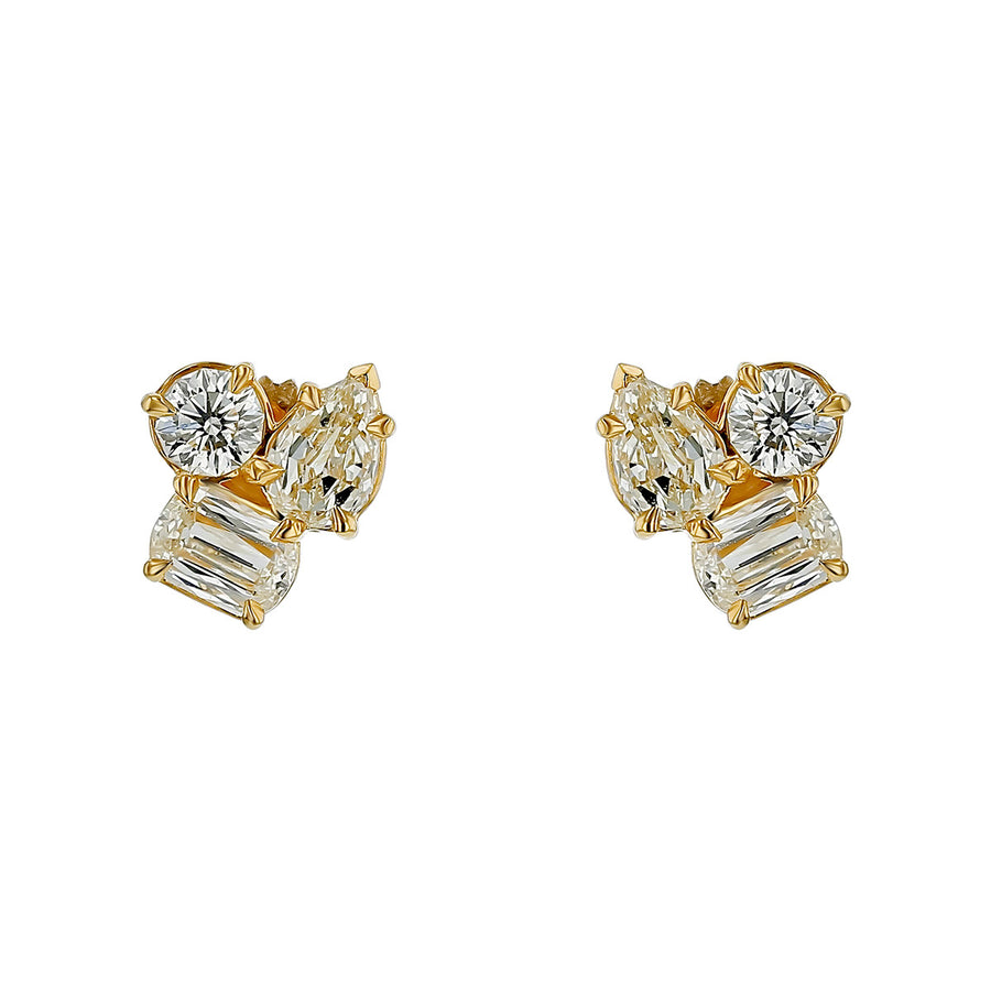1.95ct Mixed Shape Crisscut Diamond Cluster Stud Earrings in 18K Yellow Gold