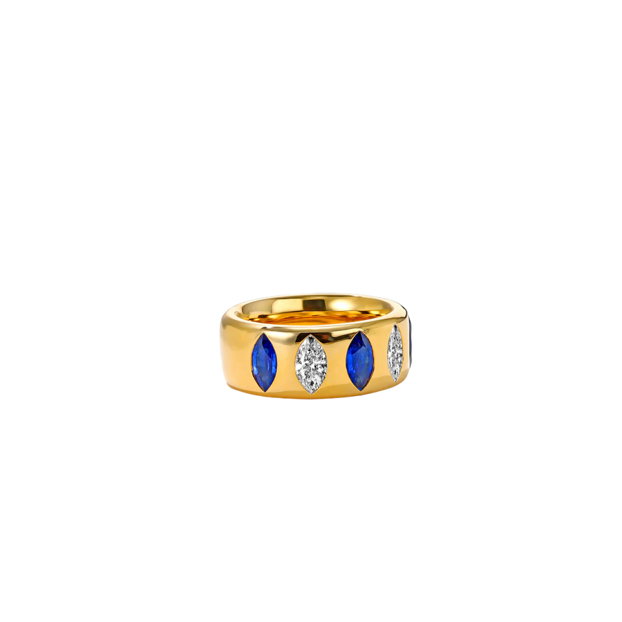 Grand Guardian 1.49ct Sapphire and 0.63ct Diamond Band in 18K Yellow Gold, size 6