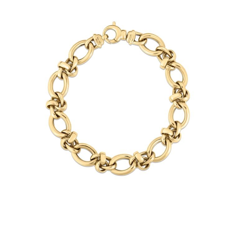 Designer Gold Alternating Mixed Link Bracelet in 18K Yellow Gold, 8"
