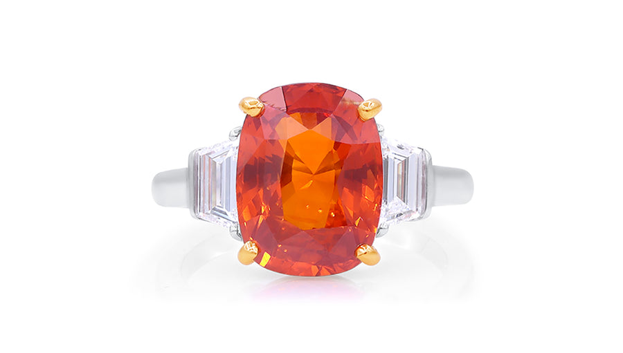 6.04ct Orange Sri Lankan Sapphire and 0.63ct Diamond Ring in Platinum, size 6.5