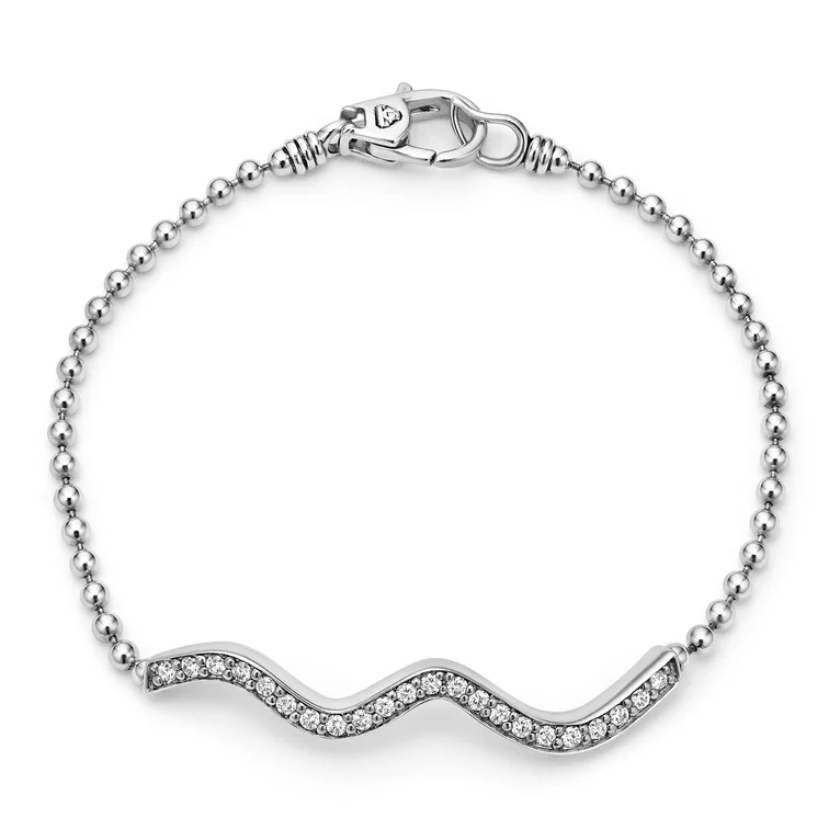 Caviar Spark Diamond Wave 45mm Station Bracelet in Sterling Silver, size 7