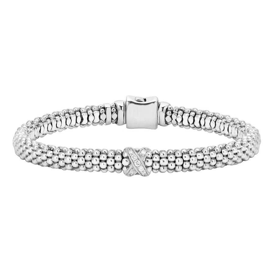 Embrace 0.07ct Diamond 6mm Single X Station Beaded Bracelet in Sterling Silver Size 7
