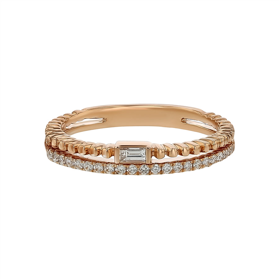 Stackable 0.10ct Diamond 2 Row Ring in 14k Rose Gold