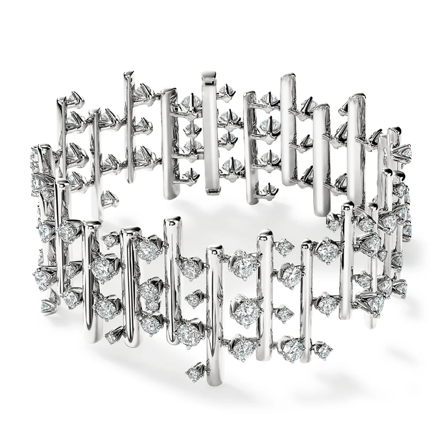 Barre 10.45-11.00ct Diamond Multi-Row Bracelet in 18K White Gold, 7"