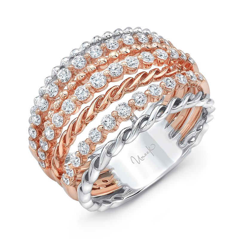 0.75ct Diamond Multi Row Ring in 14K Rose and White Gold, 6.5