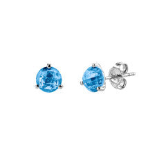 2.82ct 7mm Round Blue Topaz Martini 3 Prong Stud Earrings in 14K White Gold