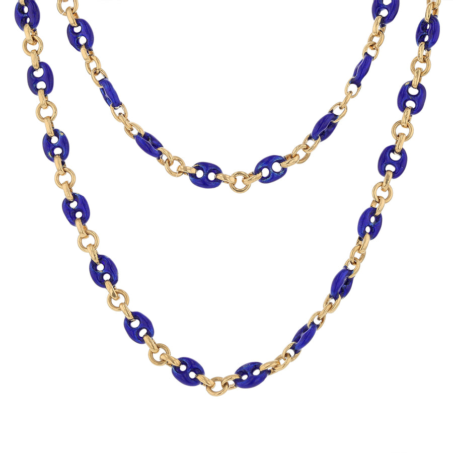 5.8mm Blue Enamel Gucci Link Necklace in 18k Yellow Gold 29"