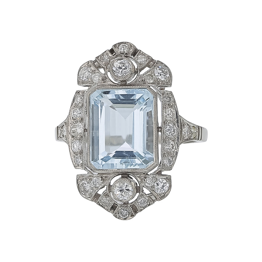 2.96ct Aquamarine and 0.68ct Diamond Ring in Platinum, size 6.25