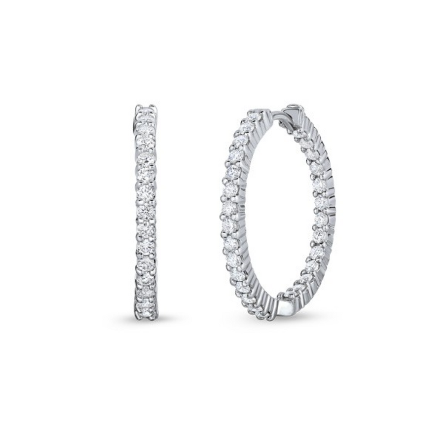 1.53Ct Diamond 25mm Small Hoop Earrings in 18K White Gold