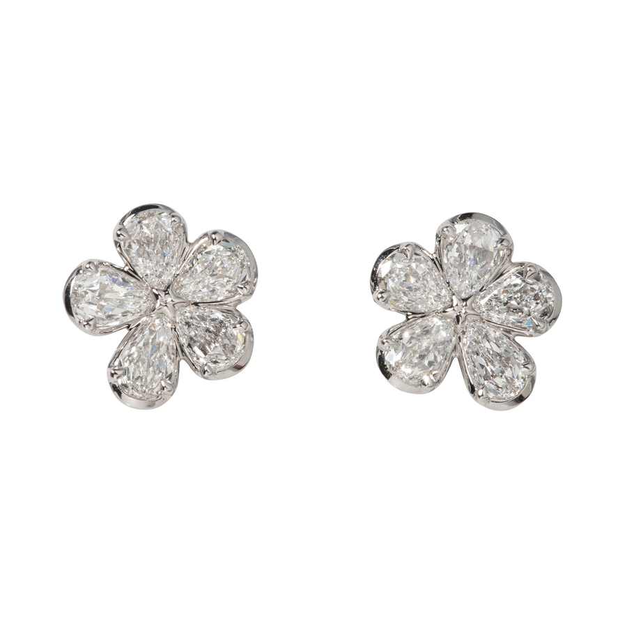 1.98ct Diamond Crisscut L'Amour Pear Shape Floral Stud Earrings in 18K White Gold