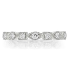 Alternating Diamond Square and Marquise Milgraine Boxes Band In 14K White Gold
