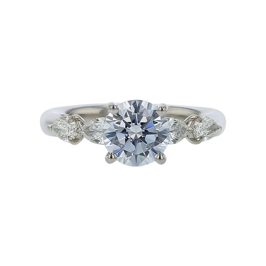 Grand Aire 0.55ct Pear Shape Diamond Ring Semi Mount in Platinum for Round Center, size 6
