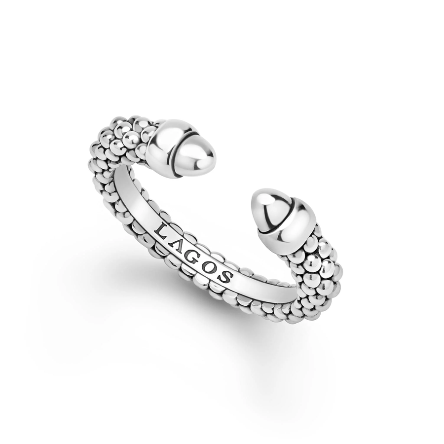 Signature Caviar 3mm Beaded Stacking Ring in Sterling Silver, size 7
