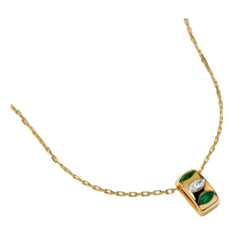 Guardian 0.25ct Marquise Emerald and 0.14ct Marquise Diamond 3 Stone Pendant in 18K Yellow Gold, 18" chain