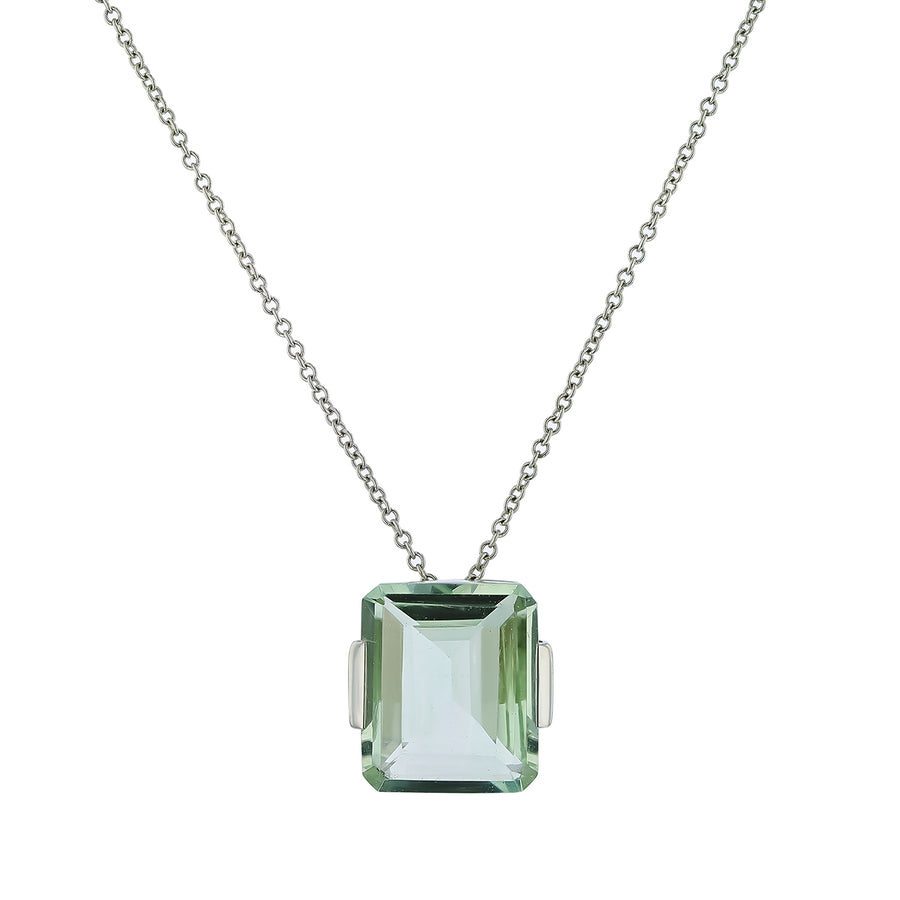 5.22ct Green Amethyst Pendant in 14K White Gold, 18" chain
