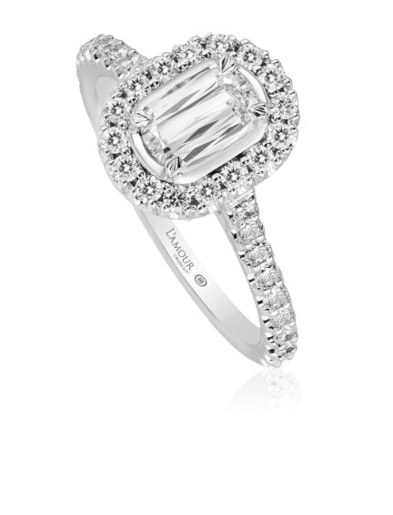 1.00ct Crisscut L'Amour Diamond and 0.62ct Diamond Halo Ring in 18K White Gold, Size 6.5