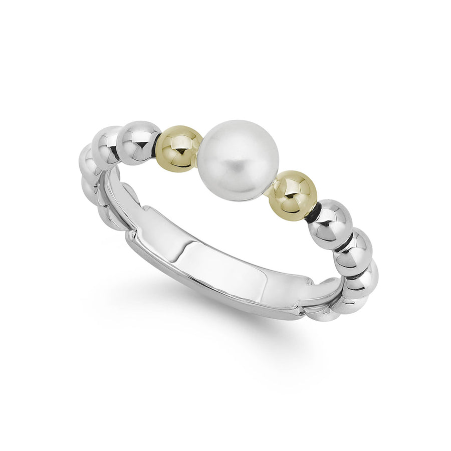 Luna Pearl Stackable Ring in 18K Yellow Gold and Sterling Silver, Size 6