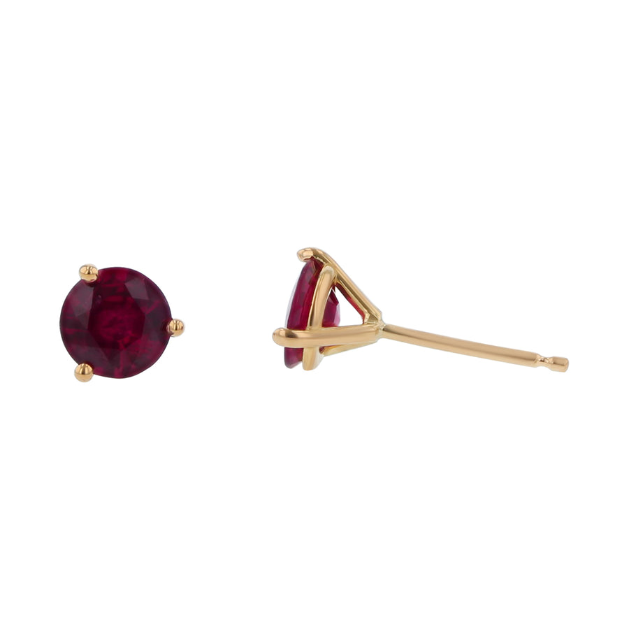 1.22ct 5.4mm Mozambican Round Ruby (H) Stud Earrings in 18k Yellow Gold