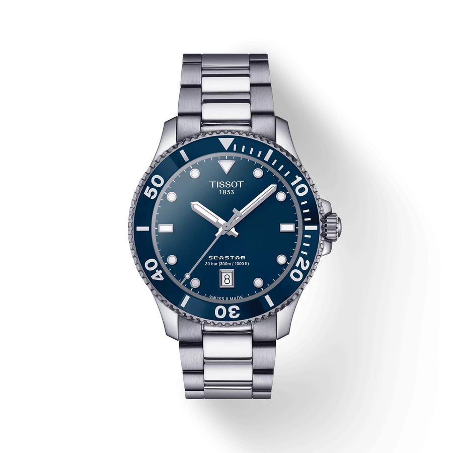 40mm Seastar 1000 Quartz Watch with Blue Dial in Stainless Steel, Bracelet