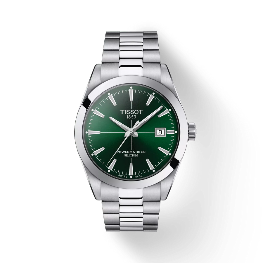 40mm Gentleman Powermatic 80 Silicium Watch with Green Dial in Stainless Steel, Bracelet